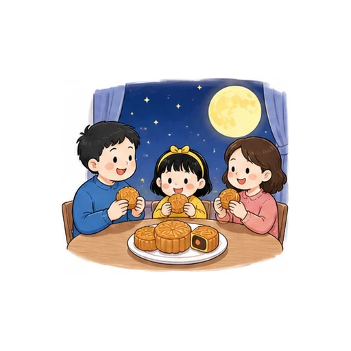eat mooncakes illustration
