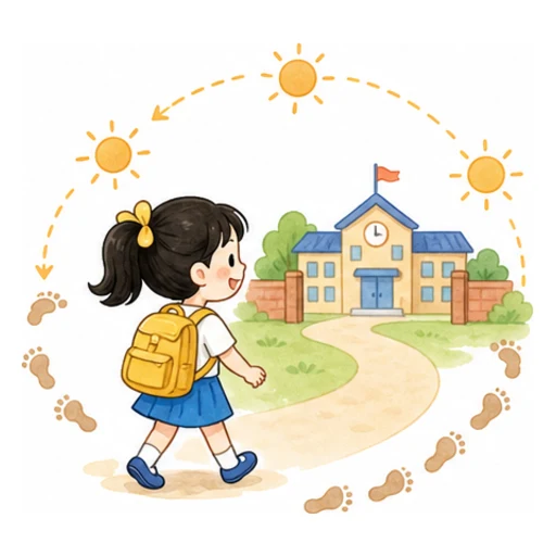 I go to school every day. illustration
