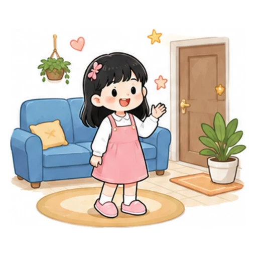 Is she at home? No, she isn't. illustration