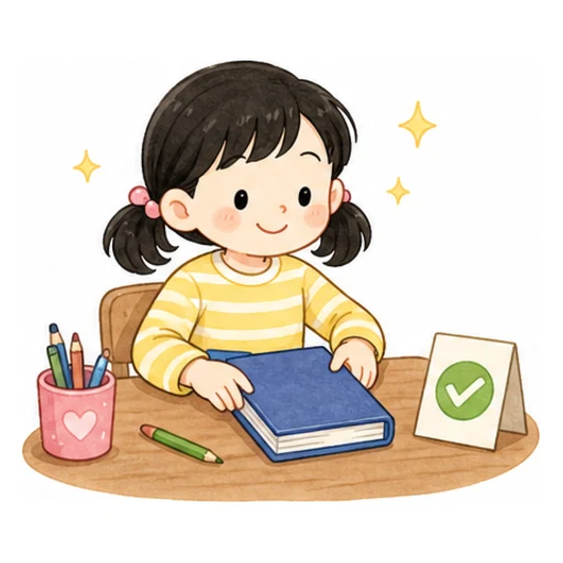 She has finished her homework. illustration