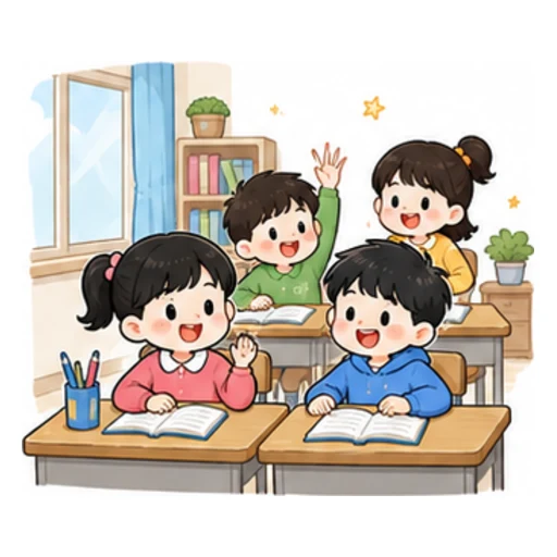 We are in the classroom. illustration